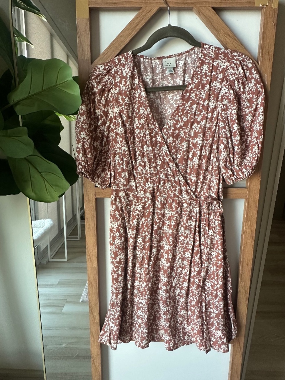 a new day (Target) Rust Floral Wrap Mini Dress - size small